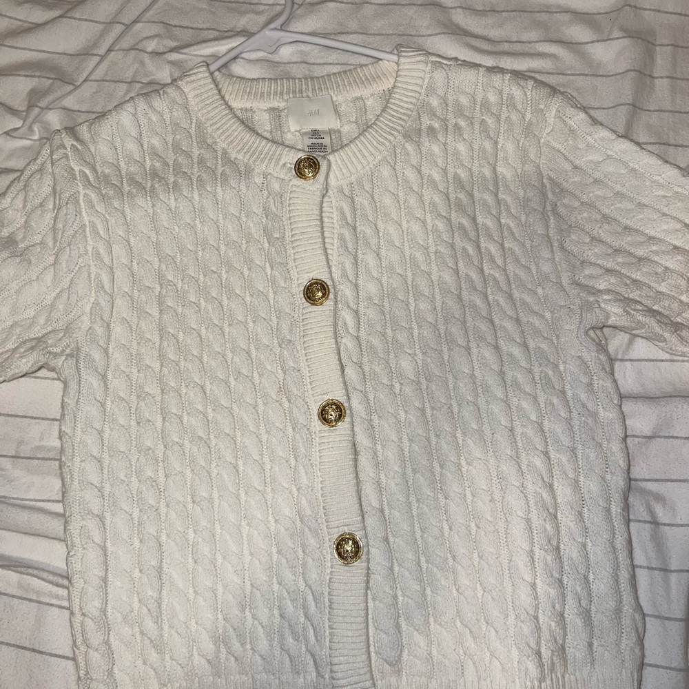 H&M White Cable Knit Cardigan with Gold Buttons